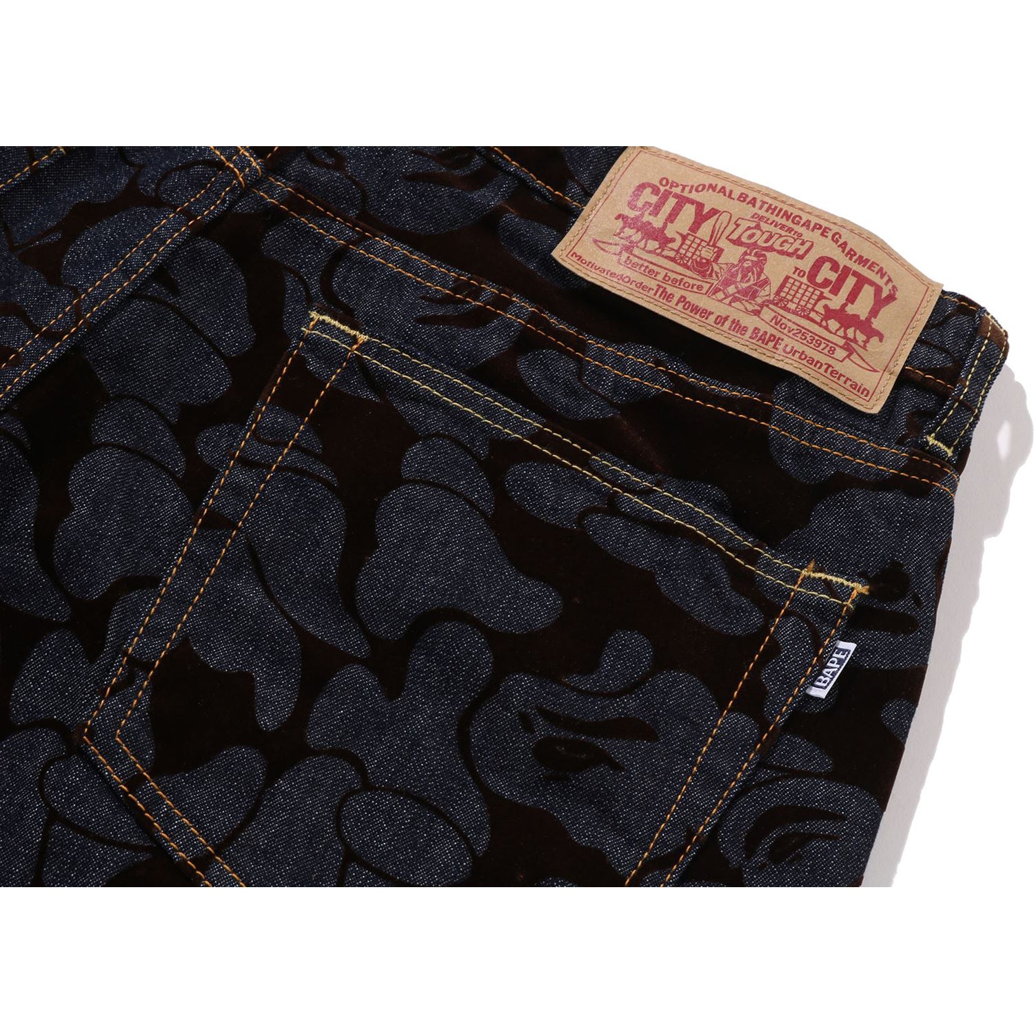 BAPE Mens Denim Camo Flocked Relaxed Fit 13 oz Pants Fall 2025
