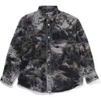 DESTROYED BLEACH BATHING APE LOGO LS SHIRT MENS