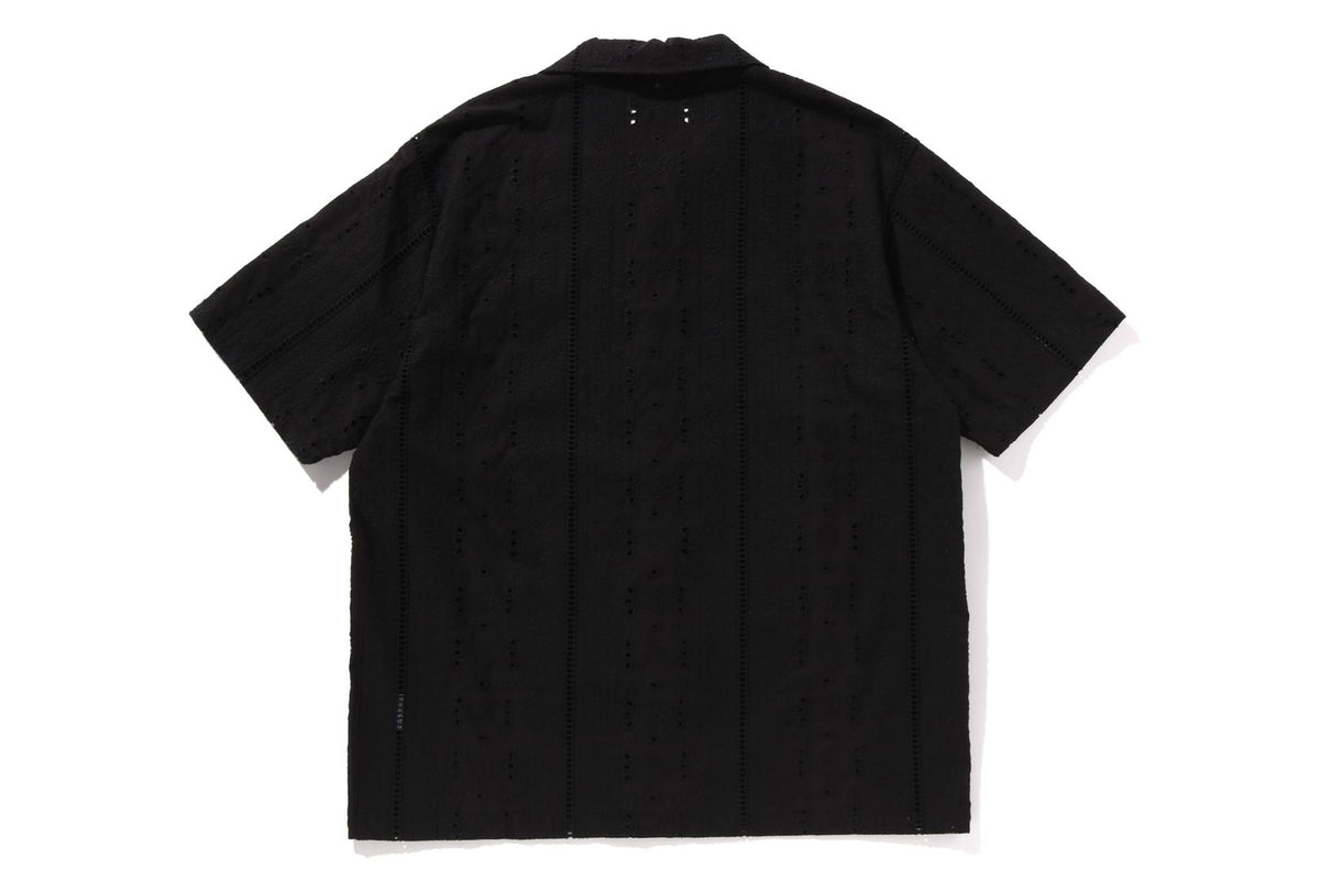 EMBROIDERY OPEN COLLAR SS SHIRT MENS