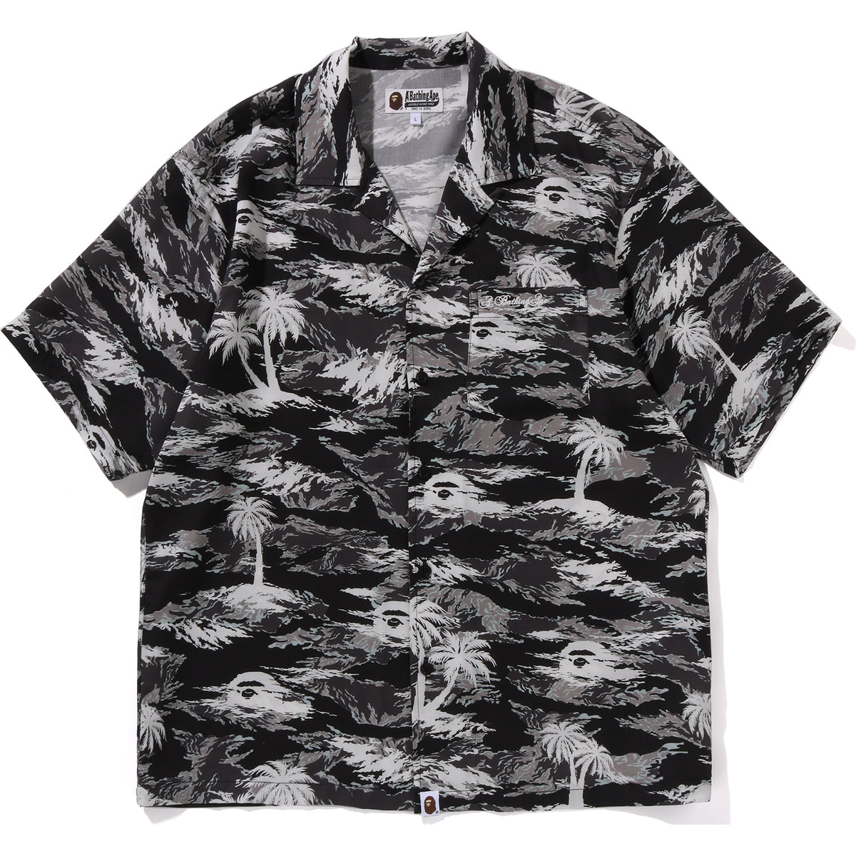 BAPE MENS PALM TREE CAMO OPEN COLLAR POCKET SS SHIRT