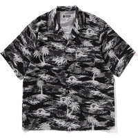 BAPE MENS PALM TREE CAMO OPEN COLLAR POCKET SS SHIRT