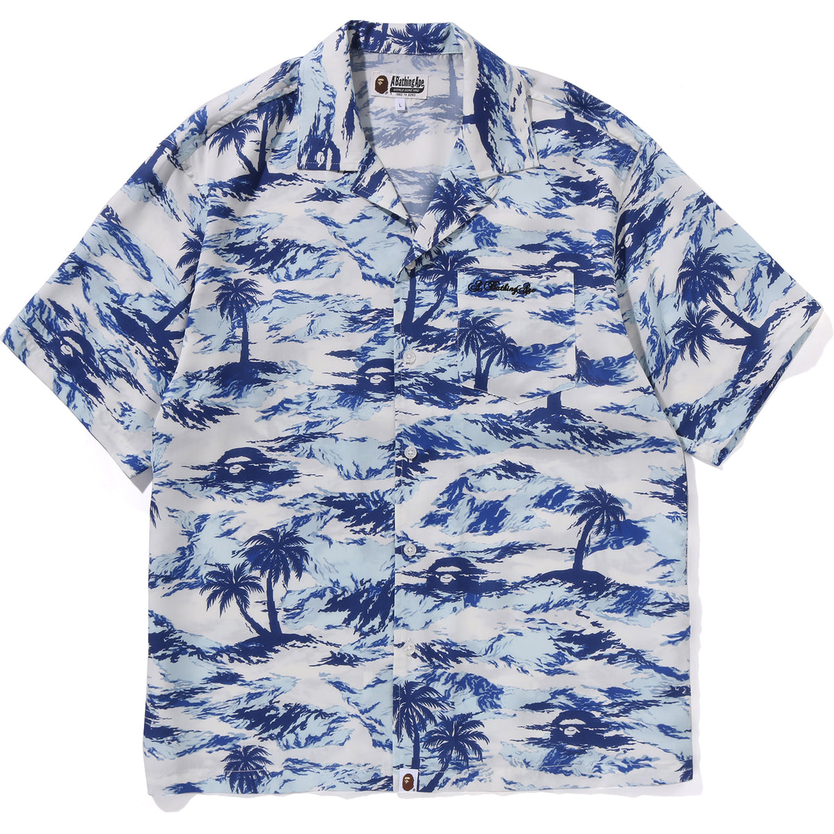 BAPE MENS PALM TREE CAMO OPEN COLLAR POCKET SS SHIRT