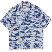 BAPE MENS PALM TREE CAMO OPEN COLLAR POCKET SS SHIRT