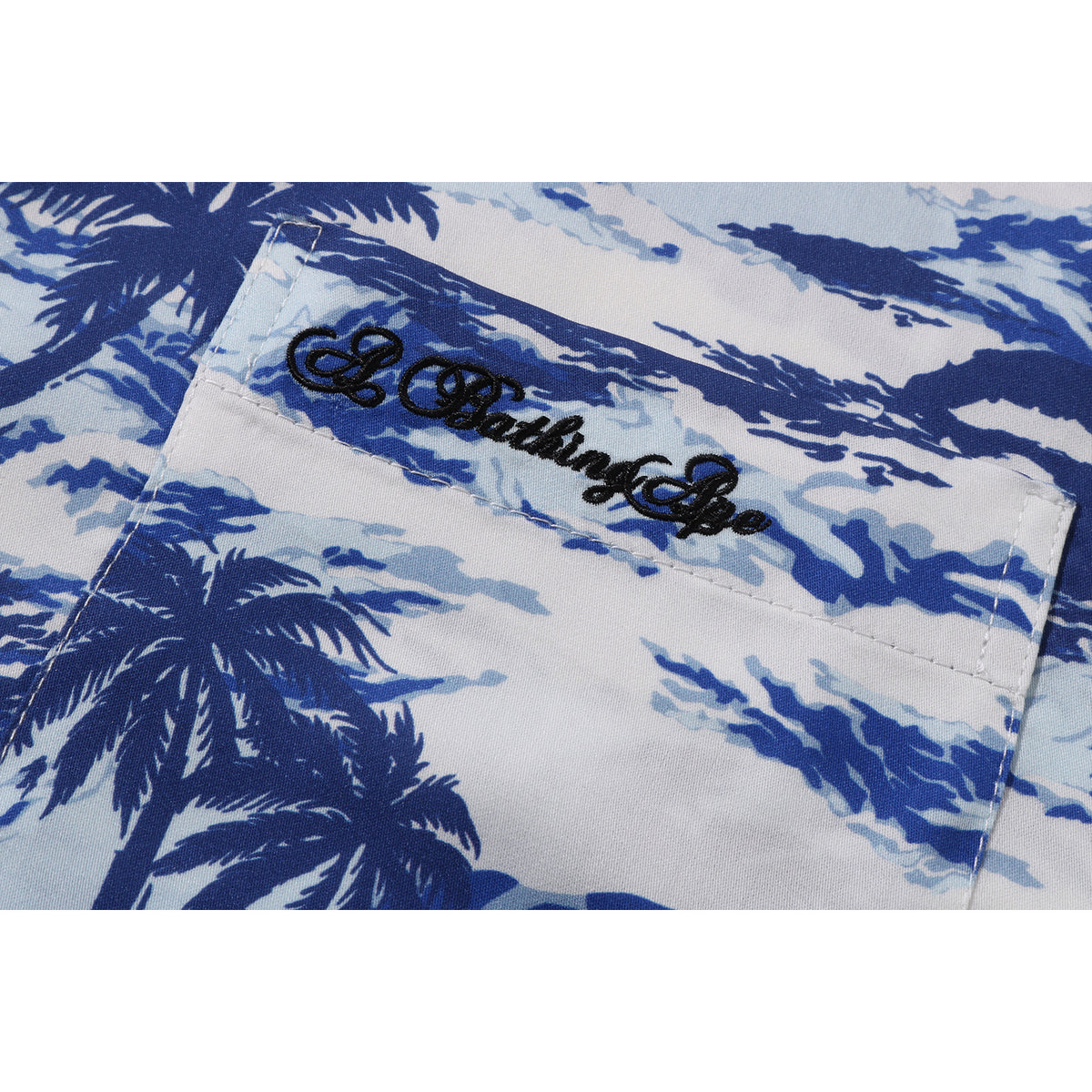 BAPE MENS PALM TREE CAMO OPEN COLLAR POCKET SS SHIRT
