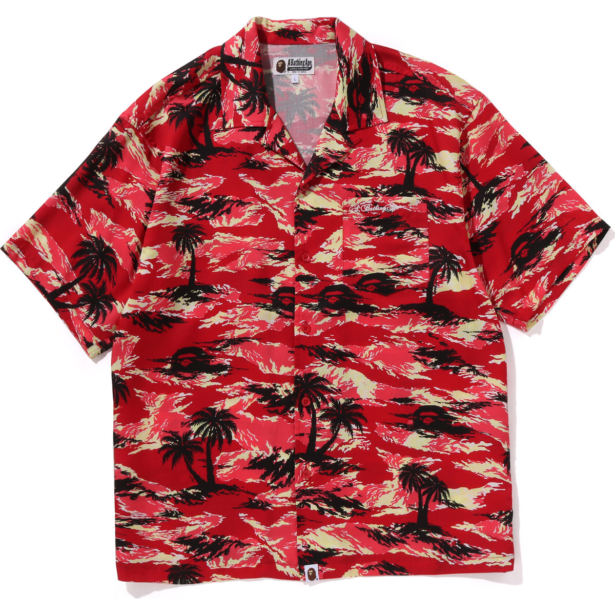 BAPE MENS PALM TREE CAMO OPEN COLLAR POCKET SS SHIRT