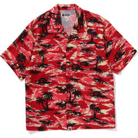 BAPE MENS PALM TREE CAMO OPEN COLLAR POCKET SS SHIRT