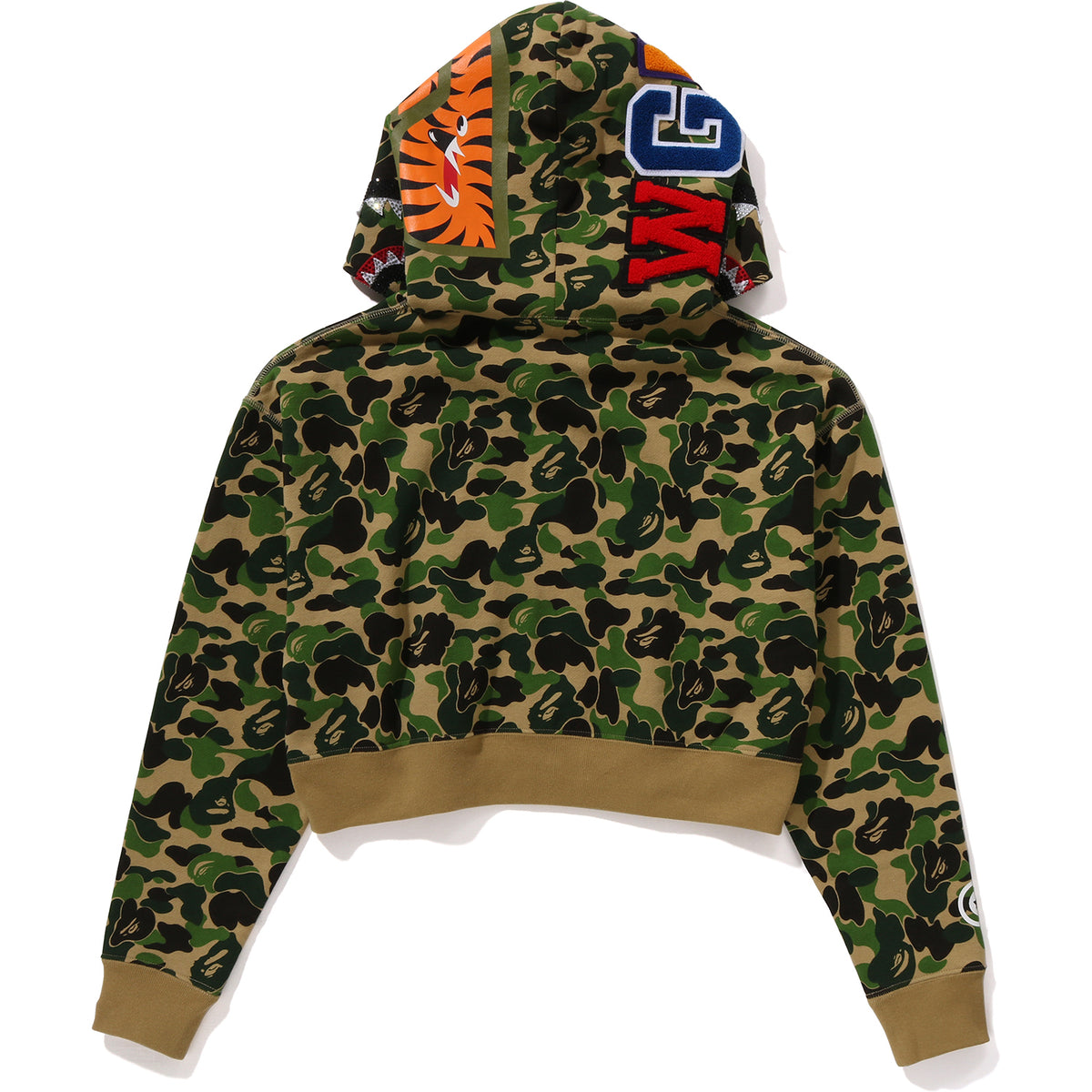 ABC CAMO CRYSTAL STONE SHARK CROPPED FULL ZIP HOODIE LADIES
