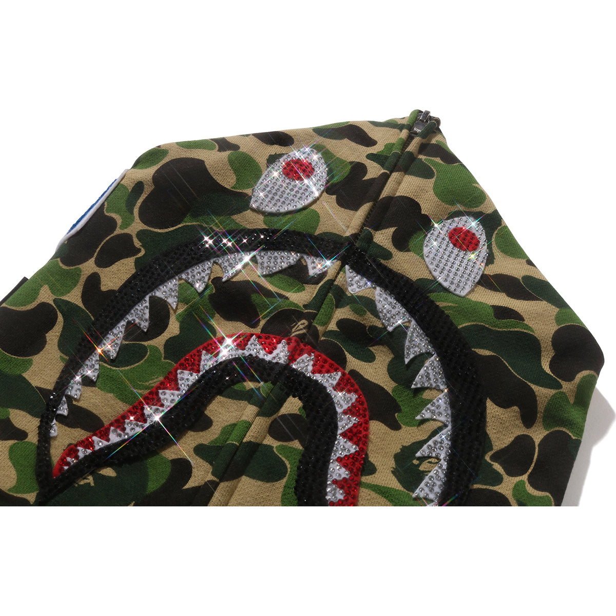 ABC CAMO CRYSTAL STONE SHARK CROPPED FULL ZIP HOODIE LADIES