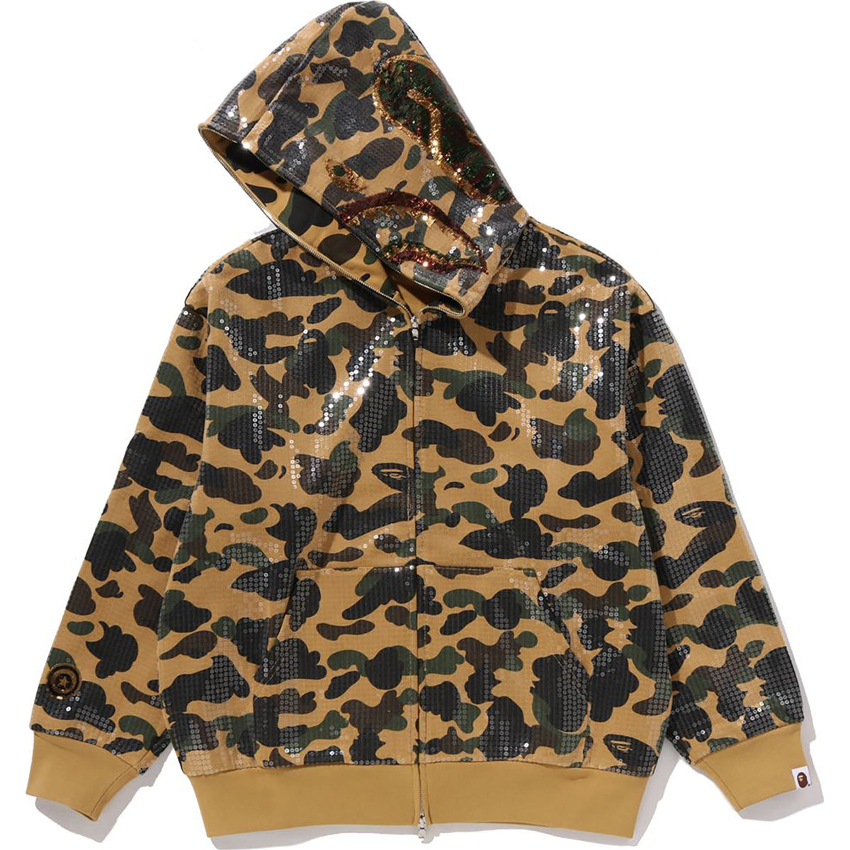 1ST CAMO SEQUIN SHARK RELAXED FIT FULL ZIP HOODIE MENS