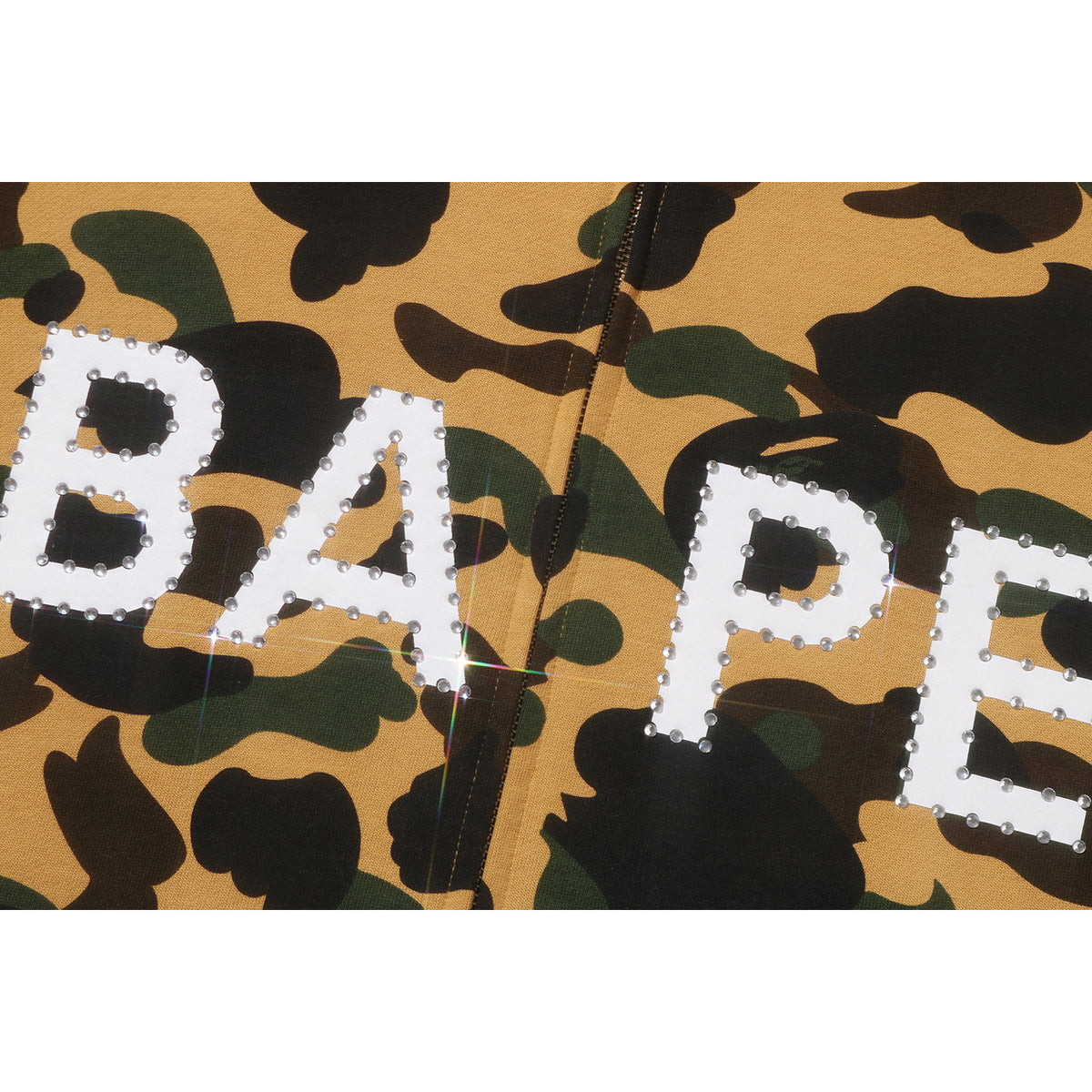 1ST CAMO BAPE LOGO RHINESTONE RELAXED FIT FULL ZIP HOODIE MENS