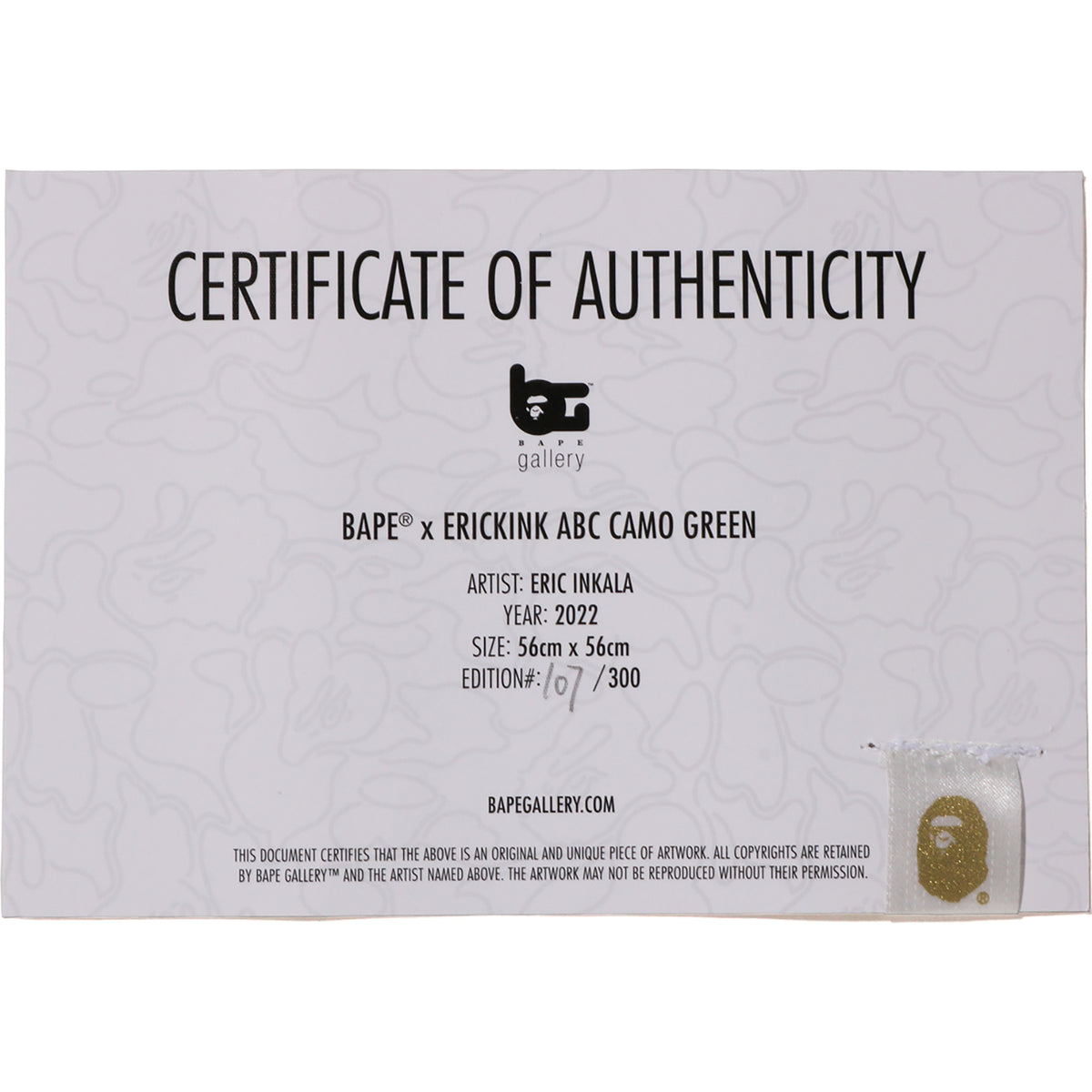 BAPE X ERICKINK ABC CAMO GREEN by ERIC INKALA