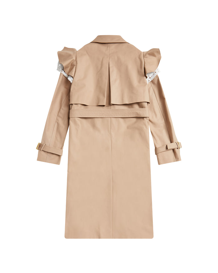 BAPY RUFFLE LACE-TRIMMED TRENCH COAT LADIES