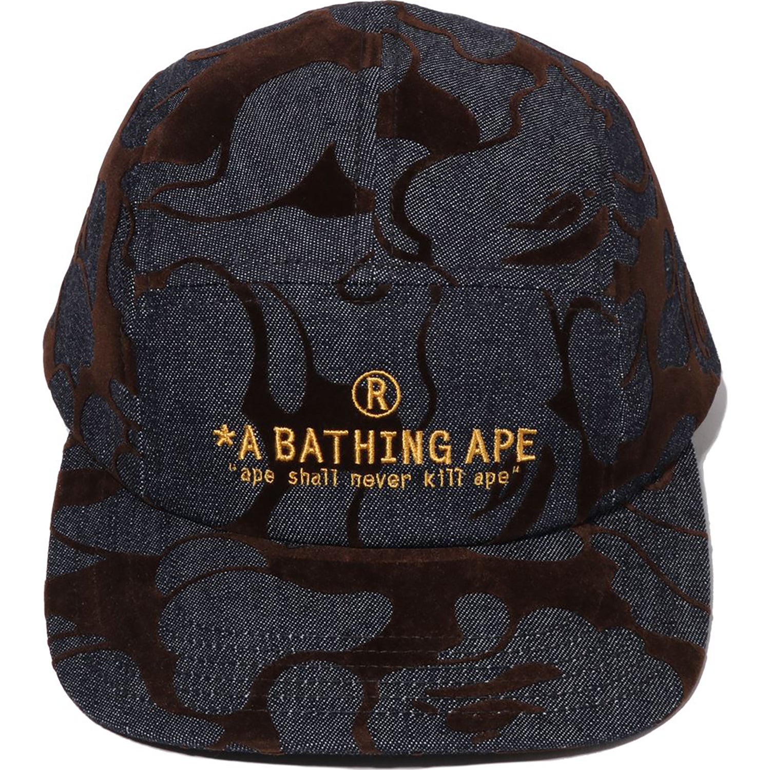 BAPE Camo Flocked Denim Jet Cap Mens with Embroidered Ape Logo