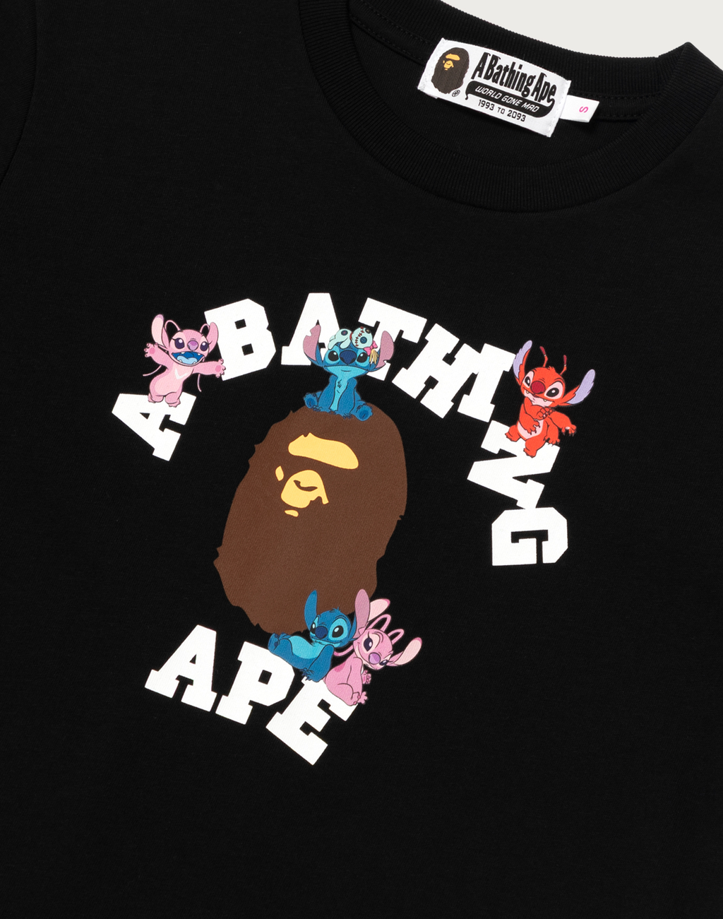 BAPE X DISNEY STITCH AND FRIENDS COLLEGE MINI TEE LADIES