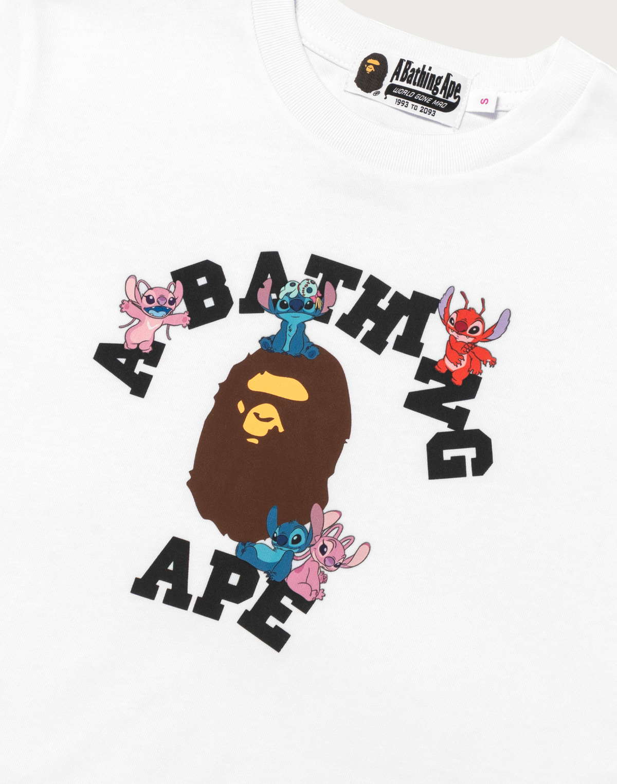 BAPE X DISNEY STITCH AND FRIENDS COLLEGE MINI TEE LADIES