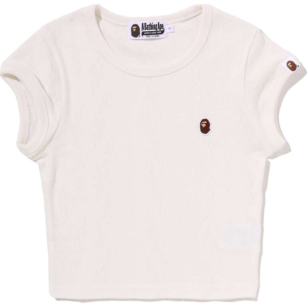 STA PATTERN JACQUARD APE HEAD ONE POINT CROPPED TEE LADIES