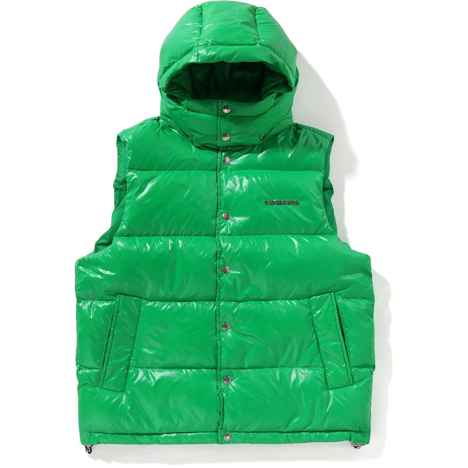 Bape Line Camo Debossed Nylon Down Vest Green