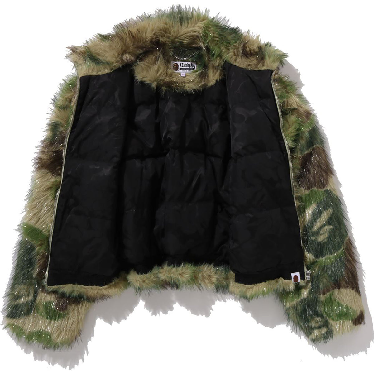 ABC CAMO ONE POINT METALLIC LONG FUR JACQUARD DOWN JACKET LADIES