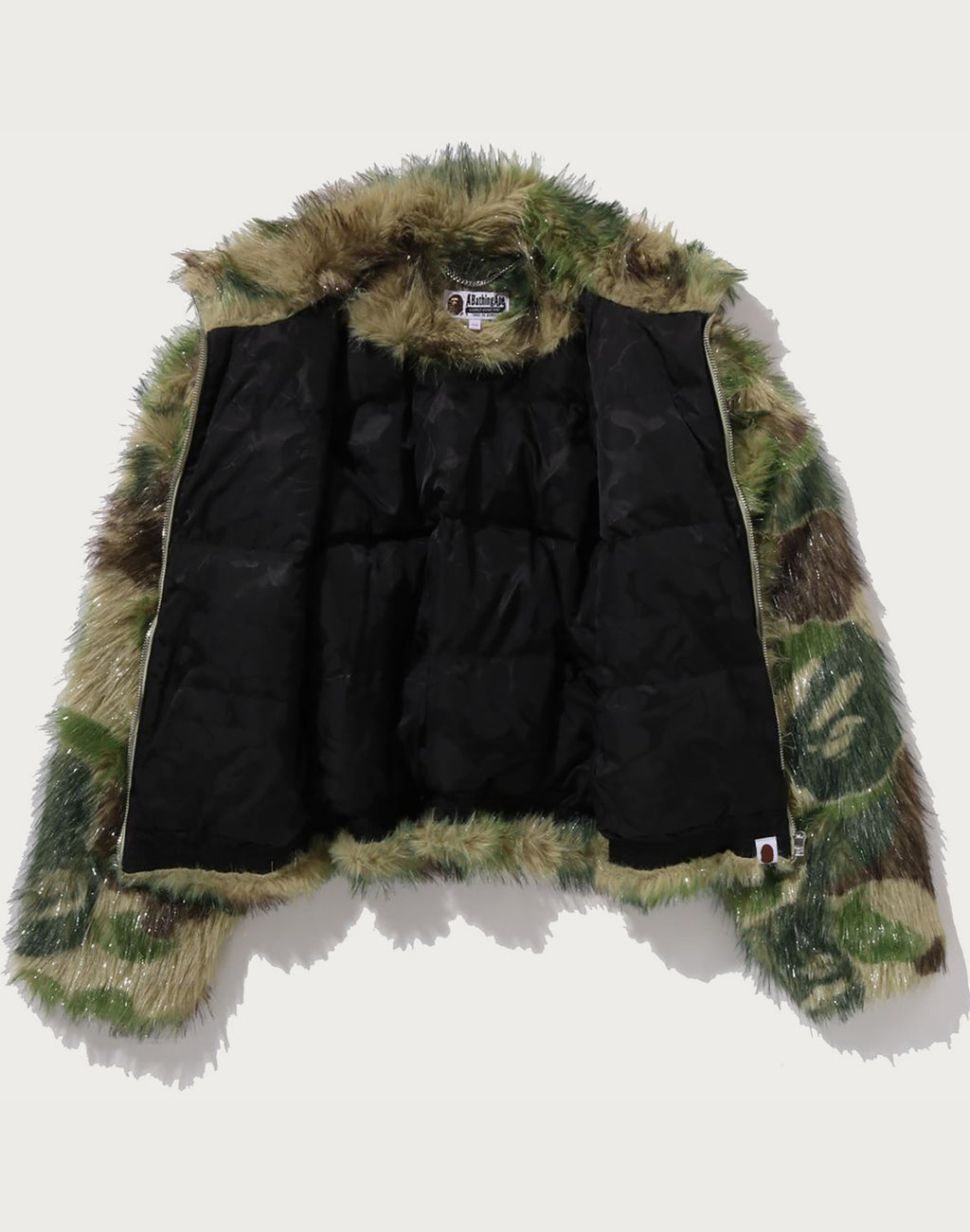 ABC CAMO ONE POINT METALLIC LONG FUR JACQUARD DOWN JACKET LADIES