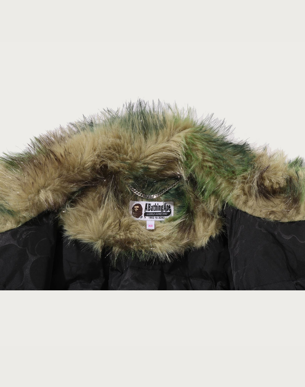 ABC CAMO ONE POINT METALLIC LONG FUR JACQUARD DOWN JACKET LADIES