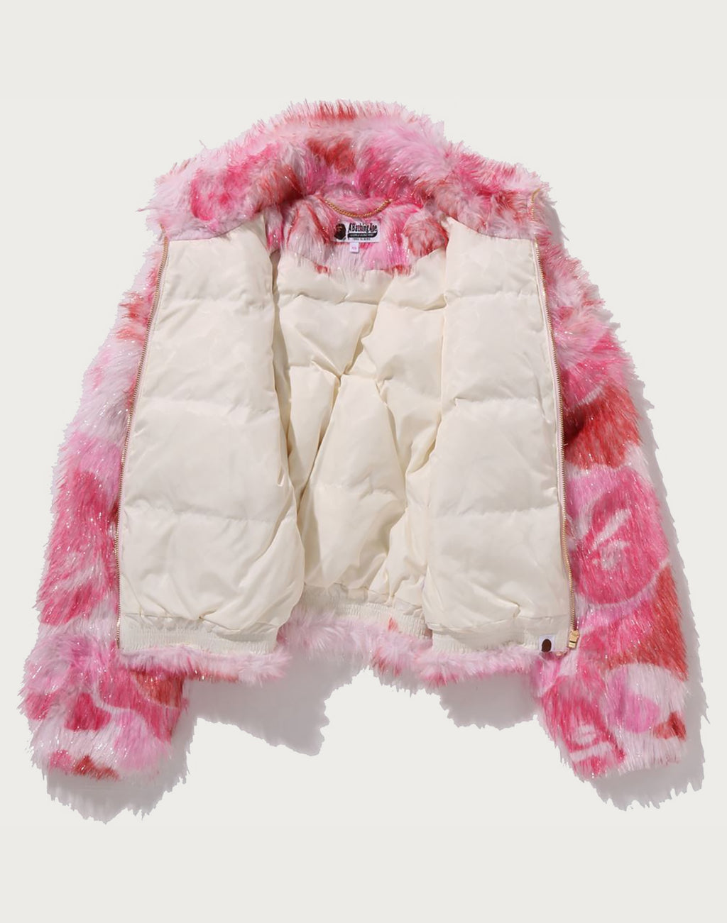 ABC CAMO ONE POINT METALLIC LONG FUR JACQUARD DOWN JACKET LADIES
