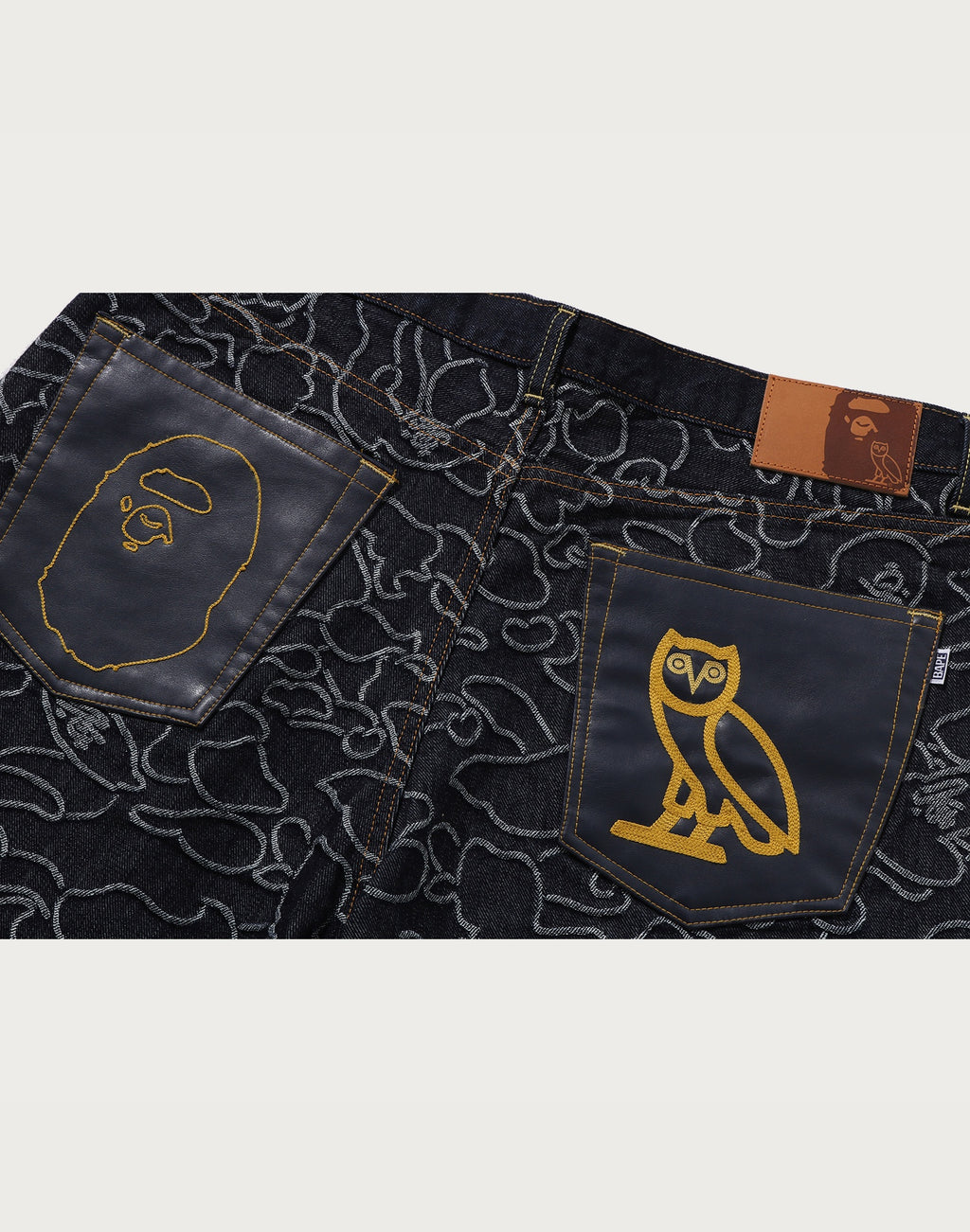 BAPE X OVO NEON 1ST CAMO JACQUARD DENIM PANTS MENS