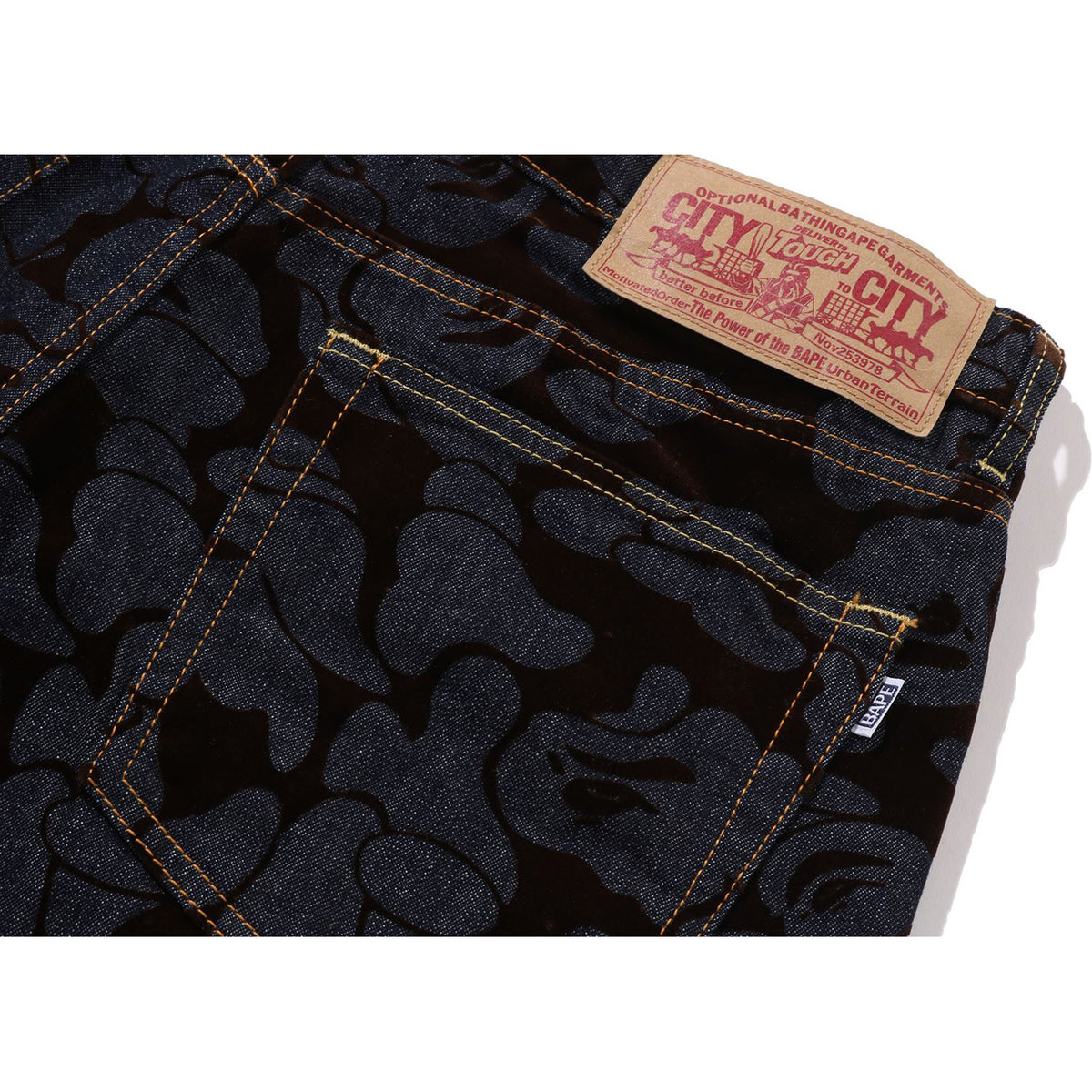 CAMO FLOCKED RELAXED FIT 13 OZ DENIM PANTS MENS