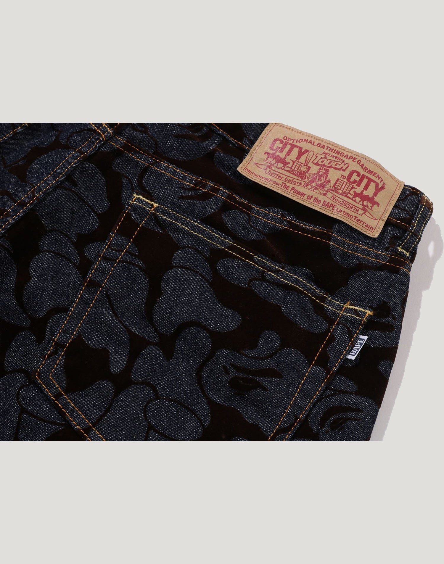 CAMO FLOCKED RELAXED FIT 13 OZ DENIM PANTS MENS