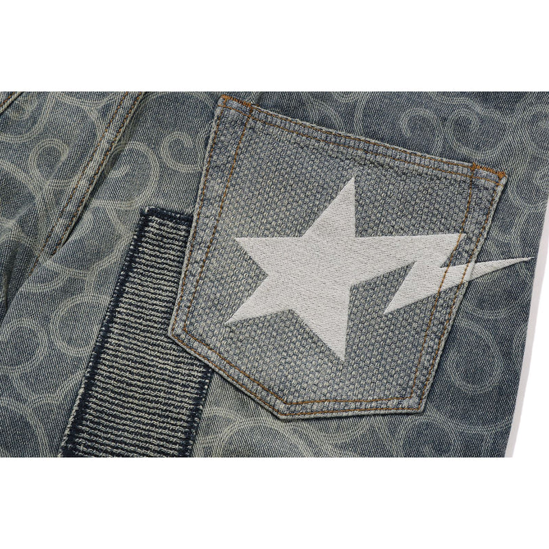 CLOUD CAMO JACQUARD UPCYCLED RELAXED FIT 13 OZ DENIM PANTS MENS