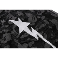 BAPE X ADIDAS CAMO JACQUARD SHARK DENIM JORTS MENS