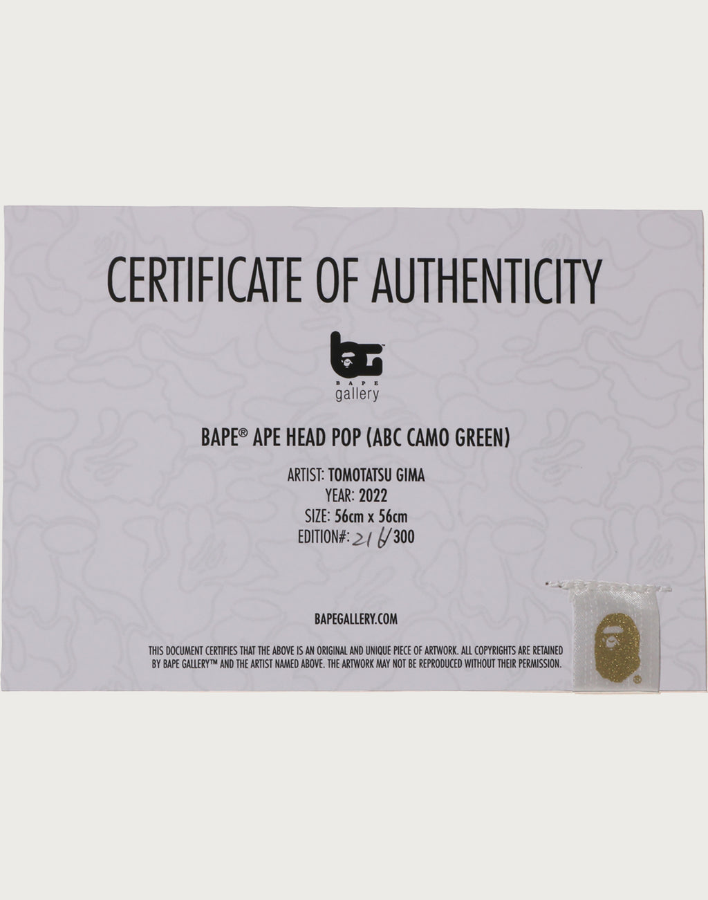 BAPE APE HEAD POP (ABC CAMO GREEN) by TOMOTATSU GIMA