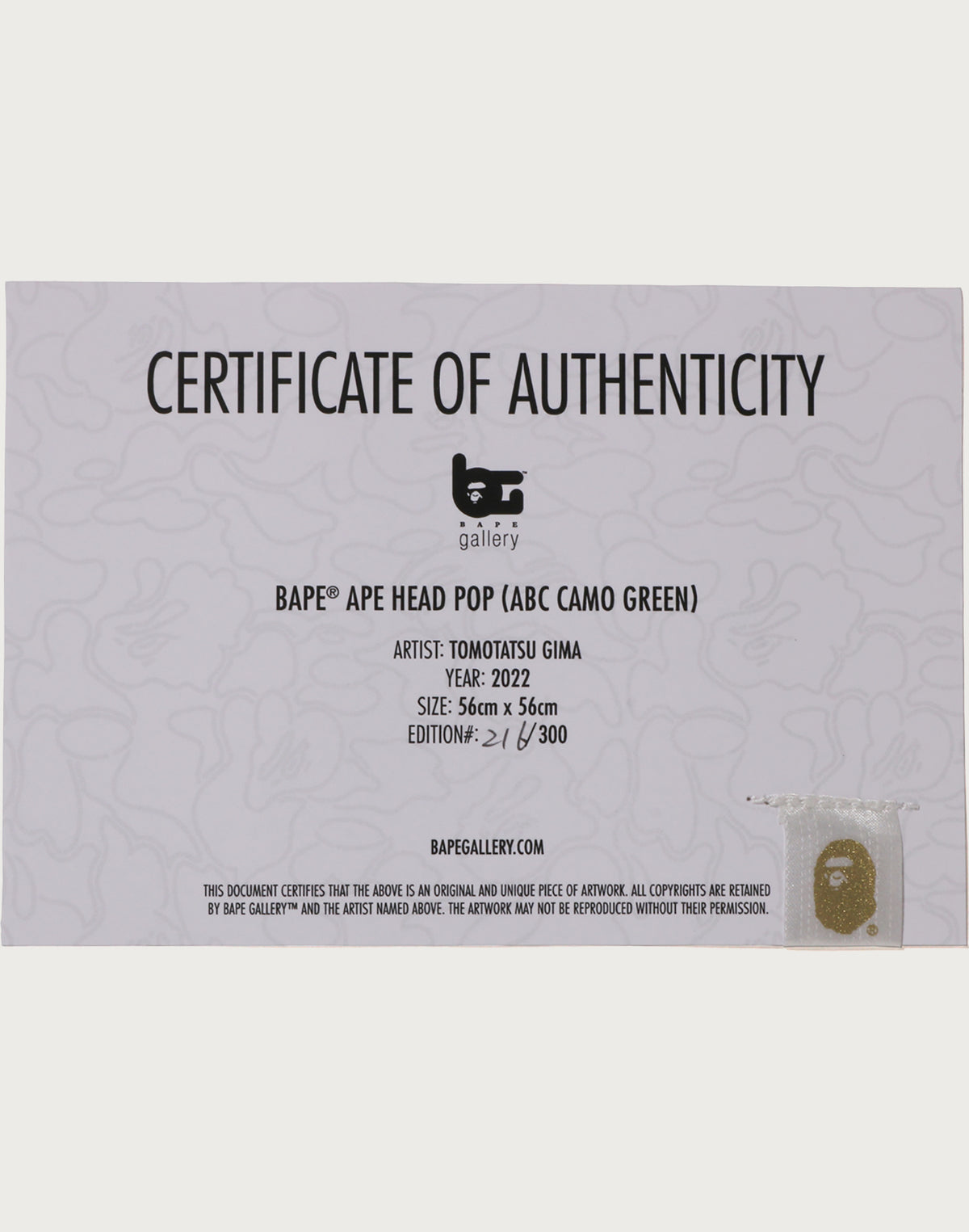 BAPE APE HEAD POP (ABC CAMO GREEN) by TOMOTATSU GIMA