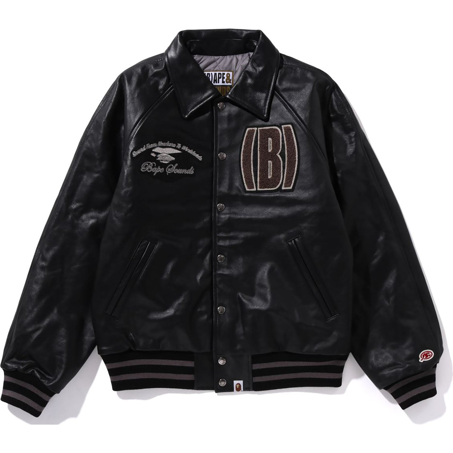 着丈67cmx身幅59cmleather varsity jacket BAPE エイプ スタジャン