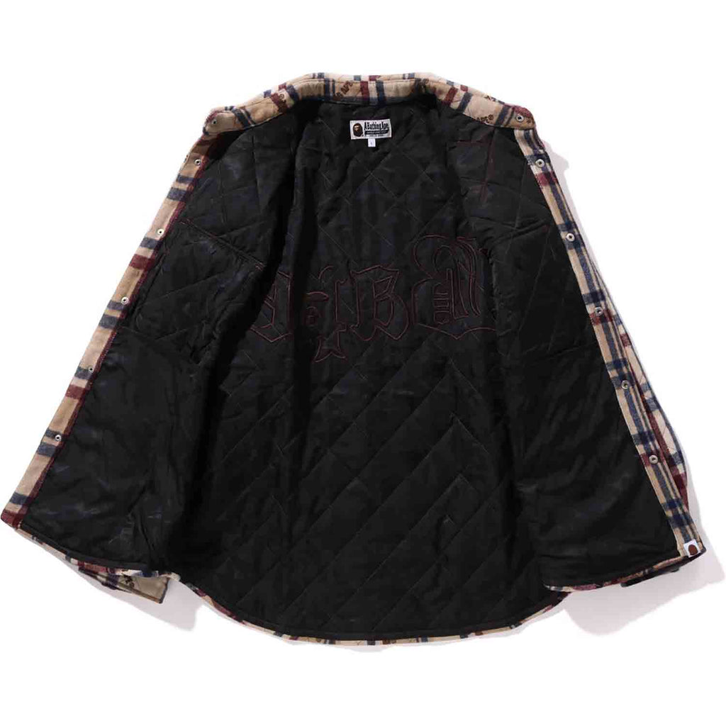 A BATHING APE LOGO CHECK PATTERN PADDED FLANNEL SHIRT JACKET MENS