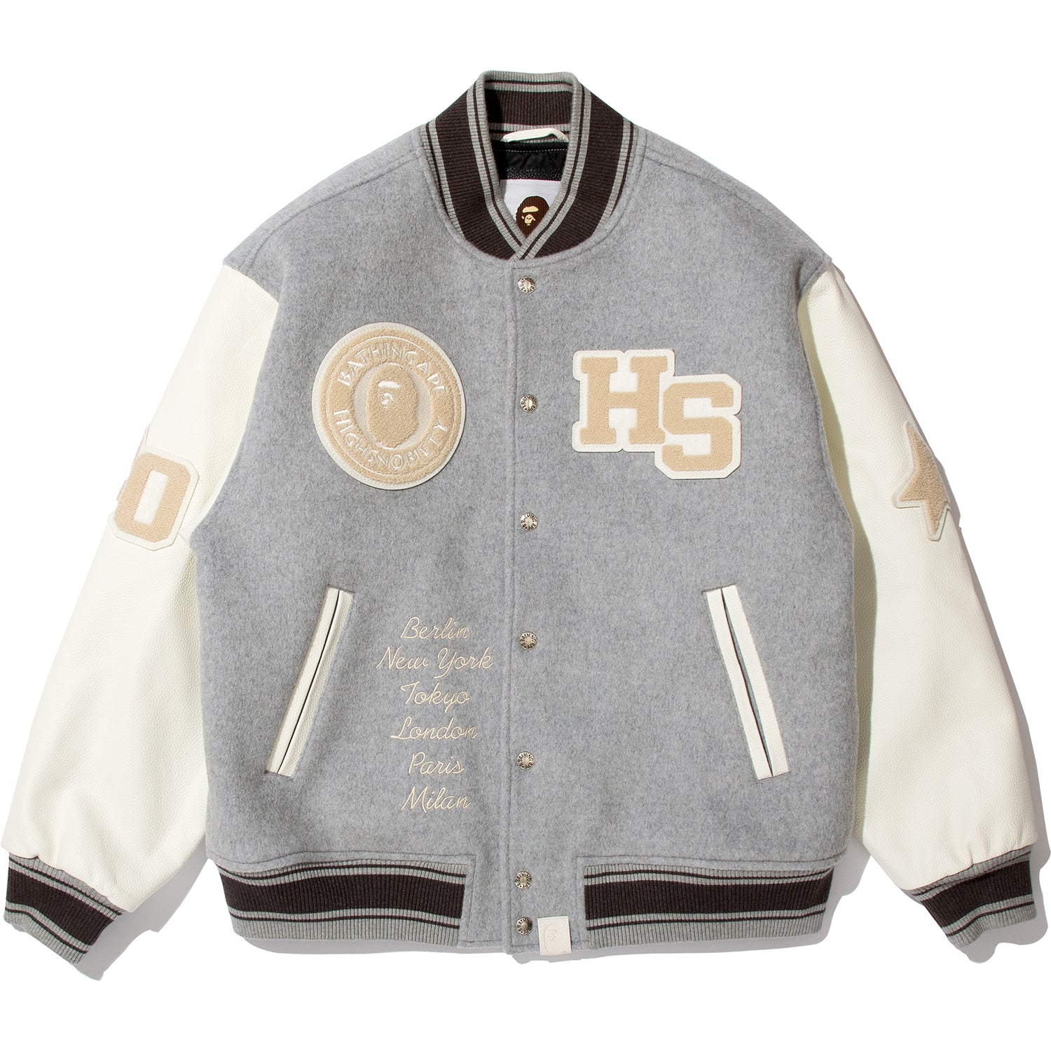 BAPE X HIGHSNOBIETY MULTI LOGO VARSITY JACKET MENS – us.bape.com