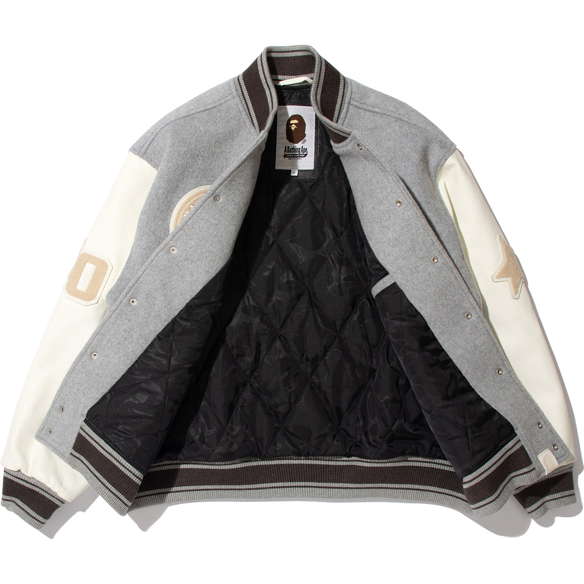 BAPE X HIGHSNOBIETY MULTI LOGO VARSITY JACKET MENS