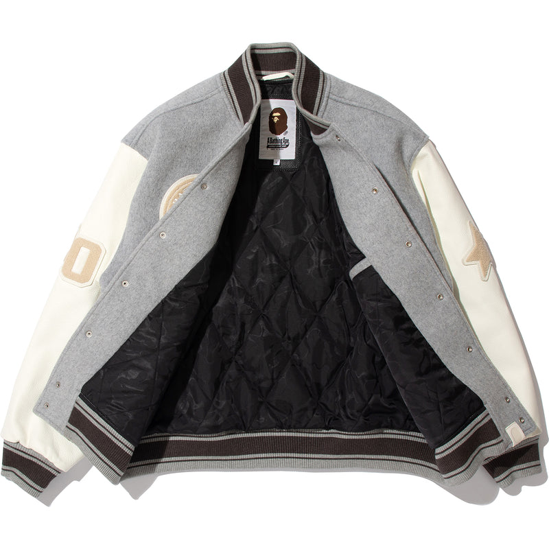 BAPE X HIGHSNOBIETY MULTI LOGO VARSITY JACKET MENS