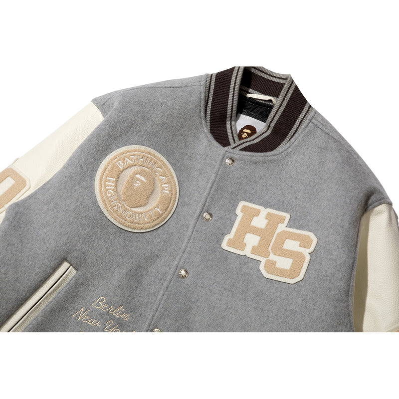 BAPE X HIGHSNOBIETY MULTI LOGO VARSITY JACKET MENS
