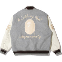 BAPE X HIGHSNOBIETY MULTI LOGO VARSITY JACKET MENS