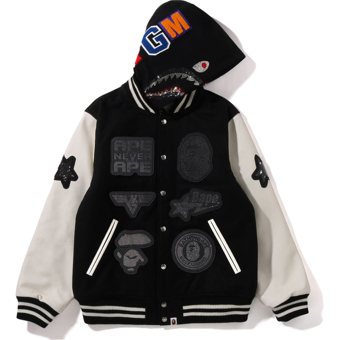BAPE X SWAROVSKI - DETACHABLE HOODIE VARSITY JACKET MENS