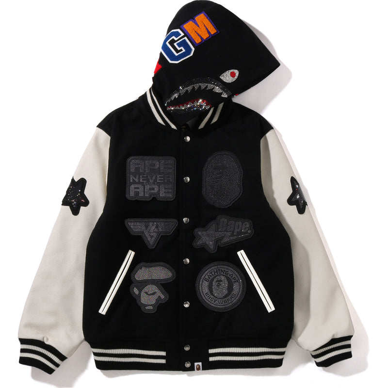 BAPE X SWAROVSKI - DETACHABLE HOODIE VARSITY JACKET MENS