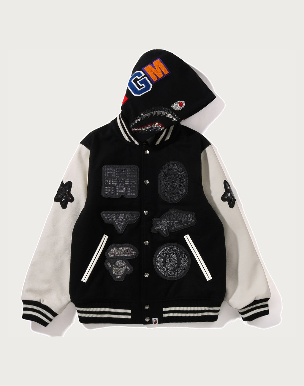 BAPE X SWAROVSKI - DETACHABLE HOODIE VARSITY JACKET MENS