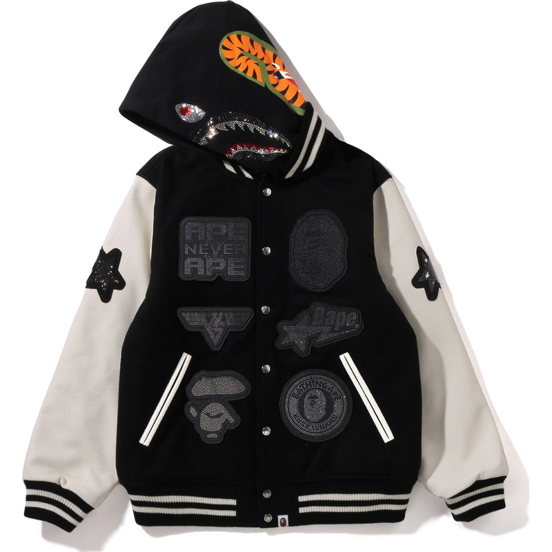 BAPE X SWAROVSKI - DETACHABLE HOODIE VARSITY JACKET MENS