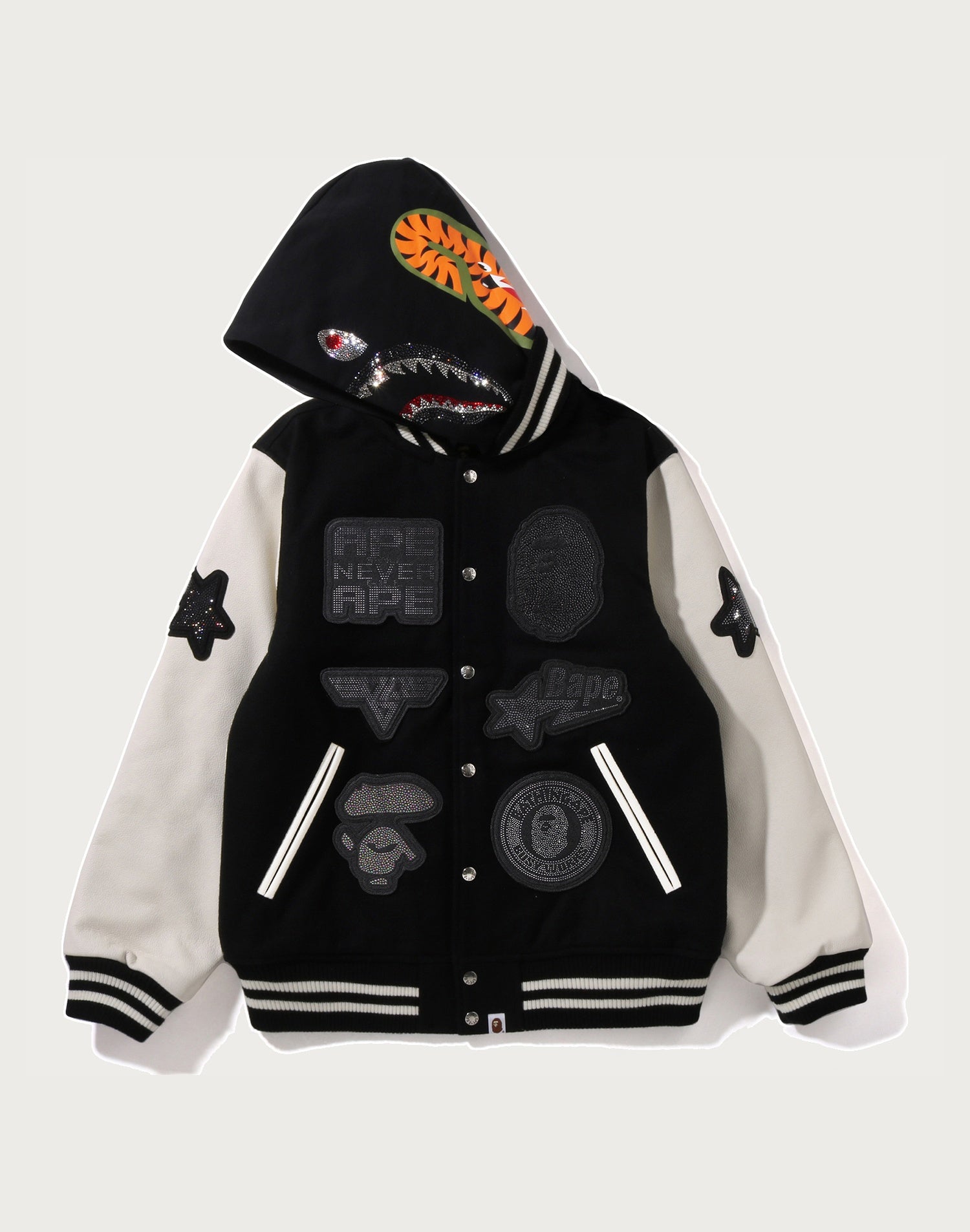 BAPE X SWAROVSKI - DETACHABLE HOODIE VARSITY JACKET MENS – us.bape.com
