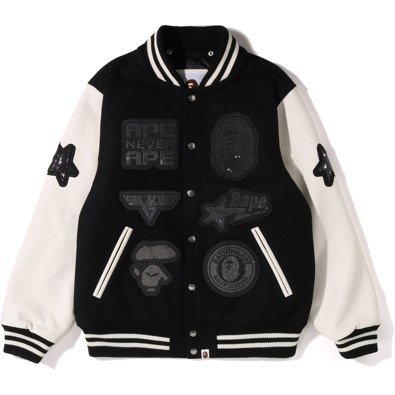 BAPE X SWAROVSKI - DETACHABLE HOODIE VARSITY JACKET MENS
