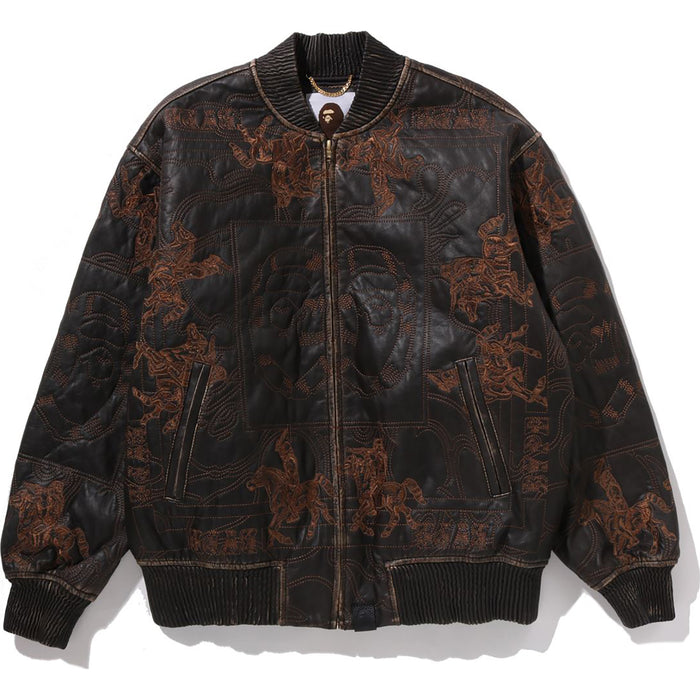 MULTI LOGO QUILTED LEATHER BOMBER JACKET MENS