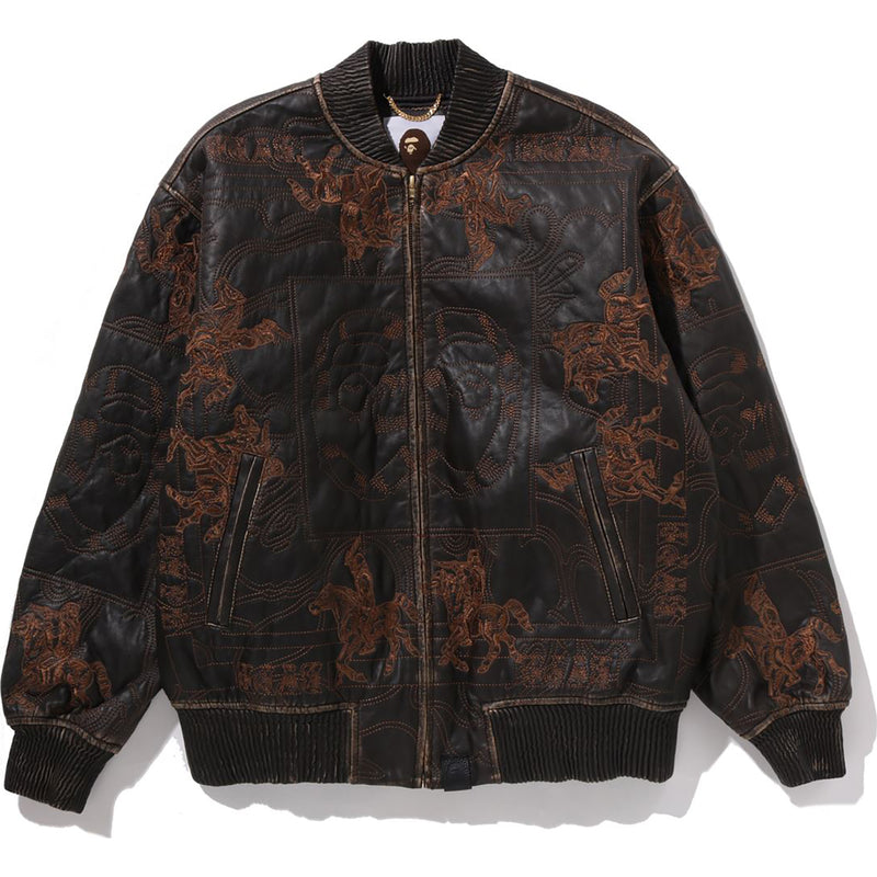 MULTI LOGO QUILTED LEATHER BOMBER JACKET MENS