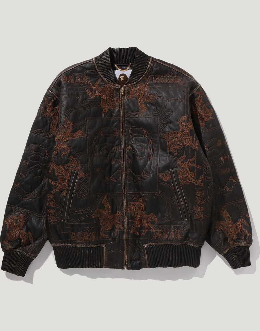 MULTI LOGO QUILTED LEATHER BOMBER JACKET MENS
