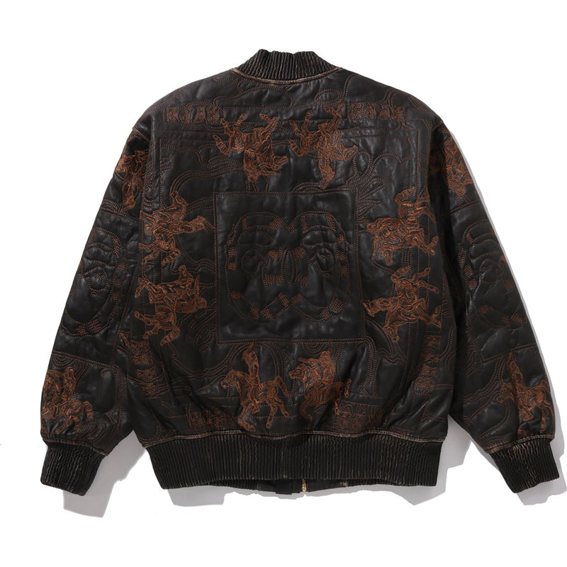 MULTI LOGO QUILTED LEATHER BOMBER JACKET MENS