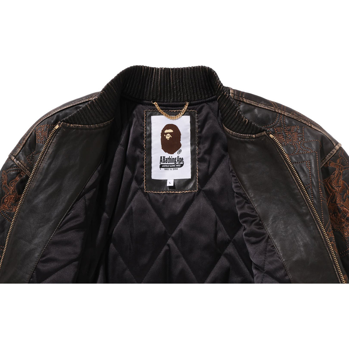 MULTI LOGO QUILTED LEATHER BOMBER JACKET MENS